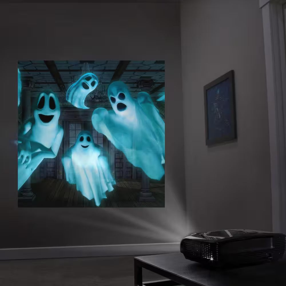 USB Projector Kit-Atmosfx Boo Crew USB Projector 5.5 Ft. X 9 Ft. L Gray Holographic Screen