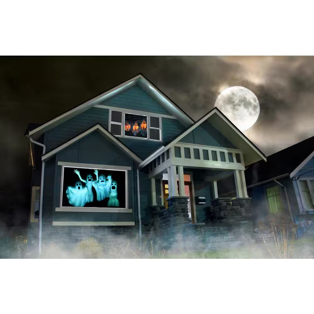 USB Projector Kit-Atmosfx Boo Crew USB Projector 5.5 Ft. X 9 Ft. L Gray Holographic Screen