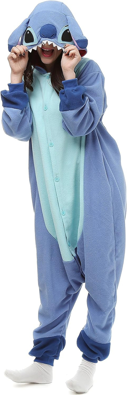 Blue Stitch Onesie Costume for Women Men Adult Halloween Christmas Party Pajamas Sleepwear