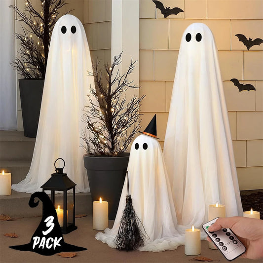 Halloween Decorations Outdoor Set of 3 Light up Spooky Ghosts Decoration with 8 Light Modes Timer Remote Indoor Cute Party Ghost Decor for Yard Porch Lawn Home Front Door