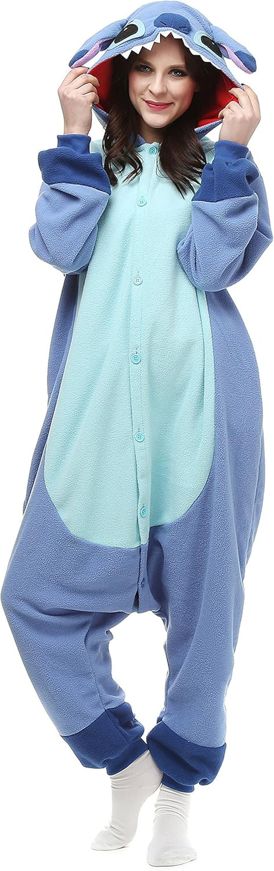 Blue Stitch Onesie Costume for Women Men Adult Halloween Christmas Party Pajamas Sleepwear
